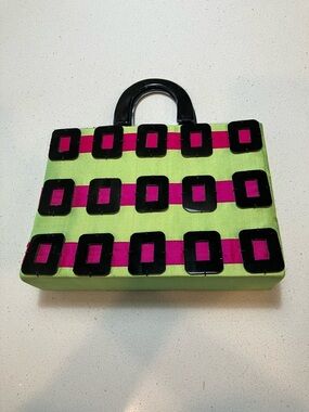 Jaggad Lime Green and Fuchsia Geometric Mini Top-Handle Bag